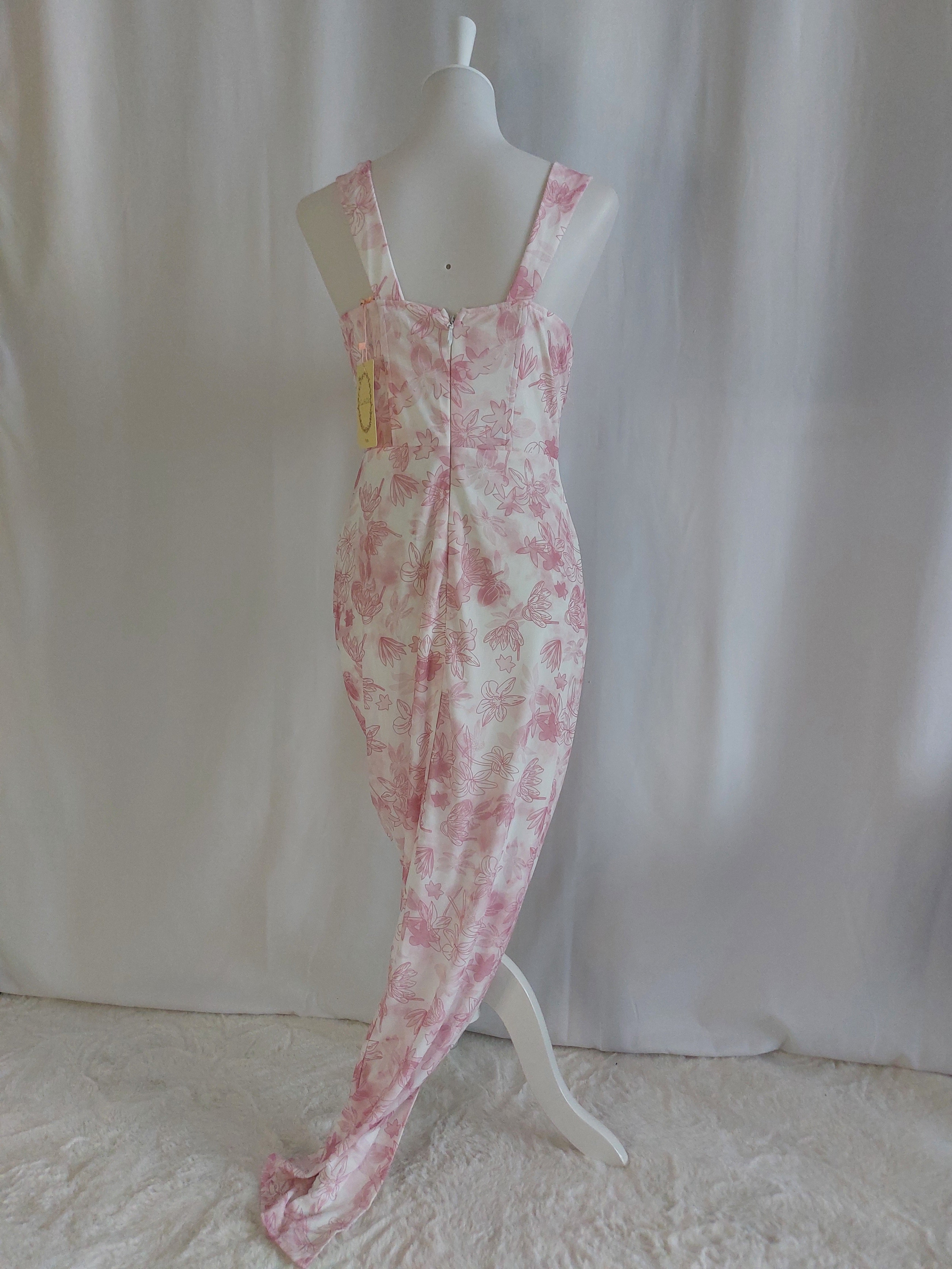 Satin-Maxikleid mit floralem Print - Rosa